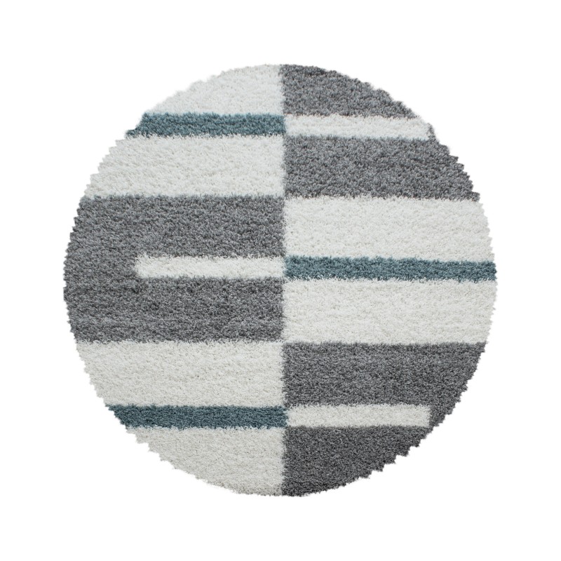 Gala Rund Shaggy tæppe Ternet - Turkis - 80x80 (Rund)