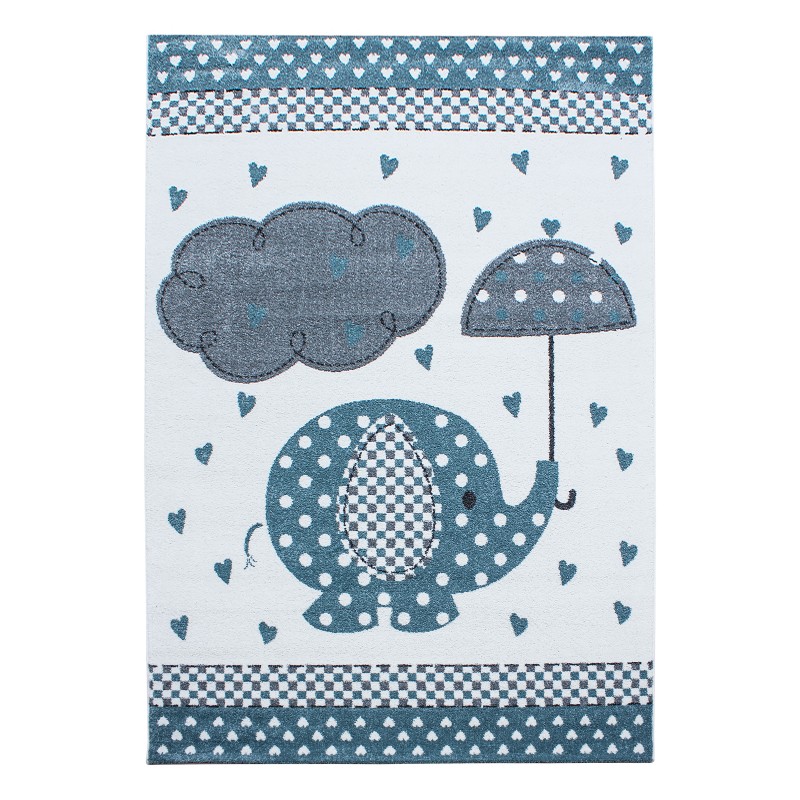 Kids Børne Tæppeløber Elefant - Blå - 80x150 (Løber) billede