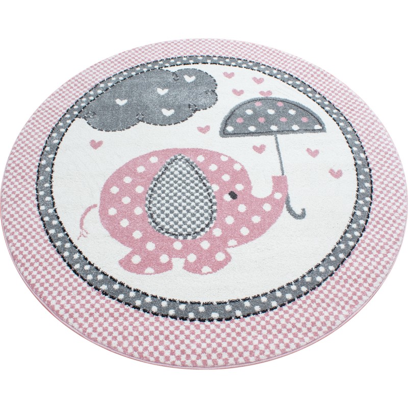Kids Rund Børnetæppe Elefant - Pink - 120x120 (Rund) billede