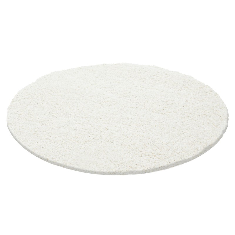 Life Rund Shaggy tæppe Ensfarvet - Creme - 120x120 (Rund) billede