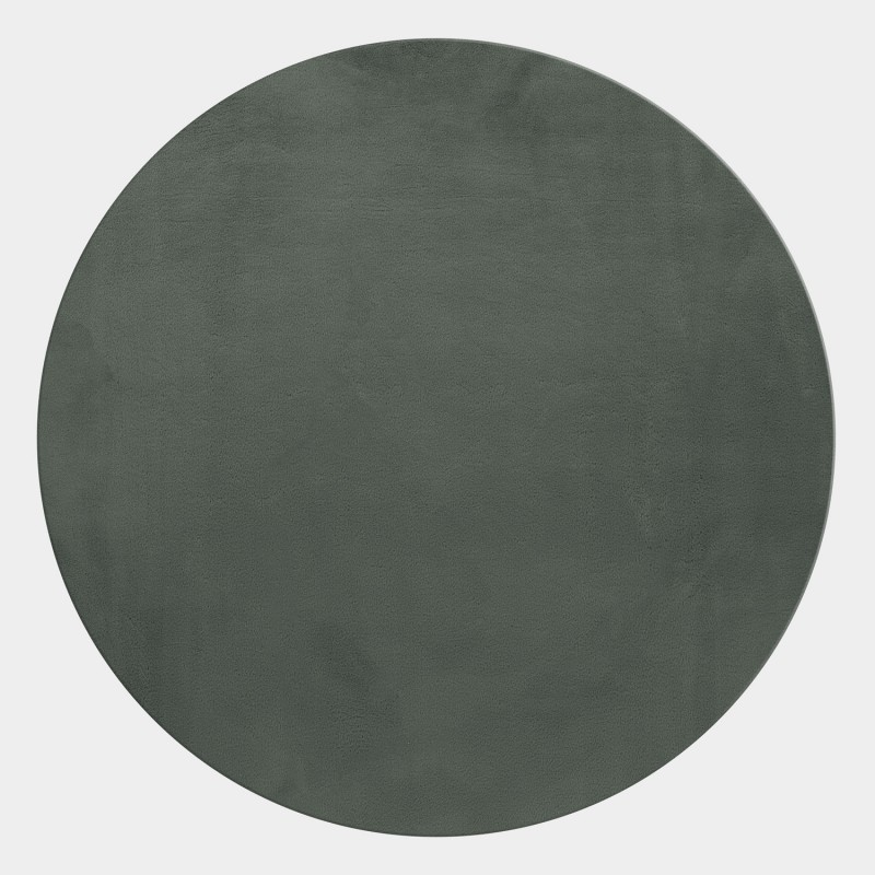 POUFFY Unicolor grønt rundt kortluvet tæppe - 200 x 200 cm