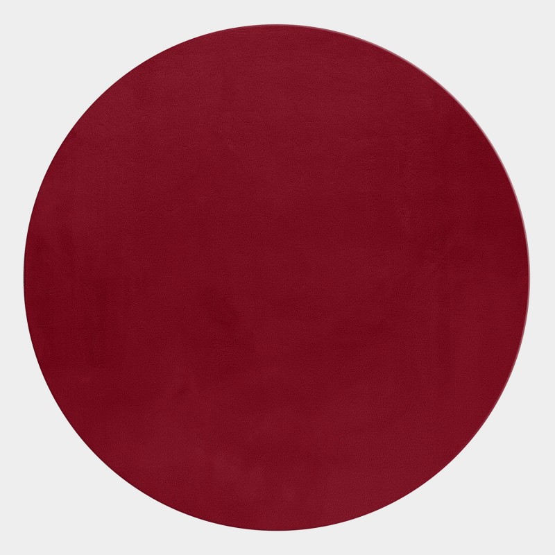 POUFFY unicolor rundt kortluvet tæppe - rød - 200 x 200 cm