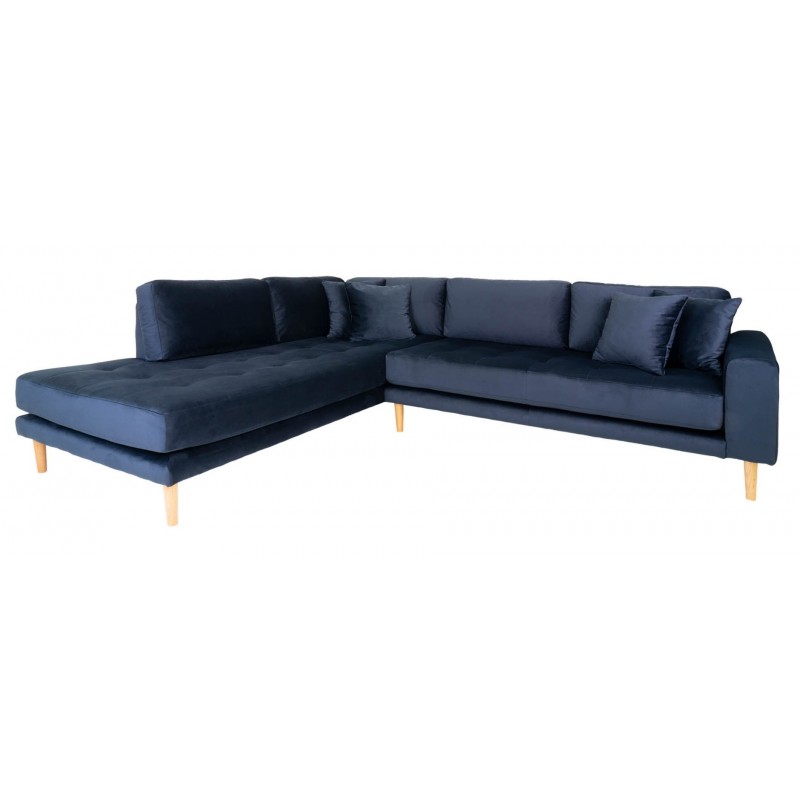 Lido Hjørnesofa Åben Ende - Sofa venstrevendt i blå velour
