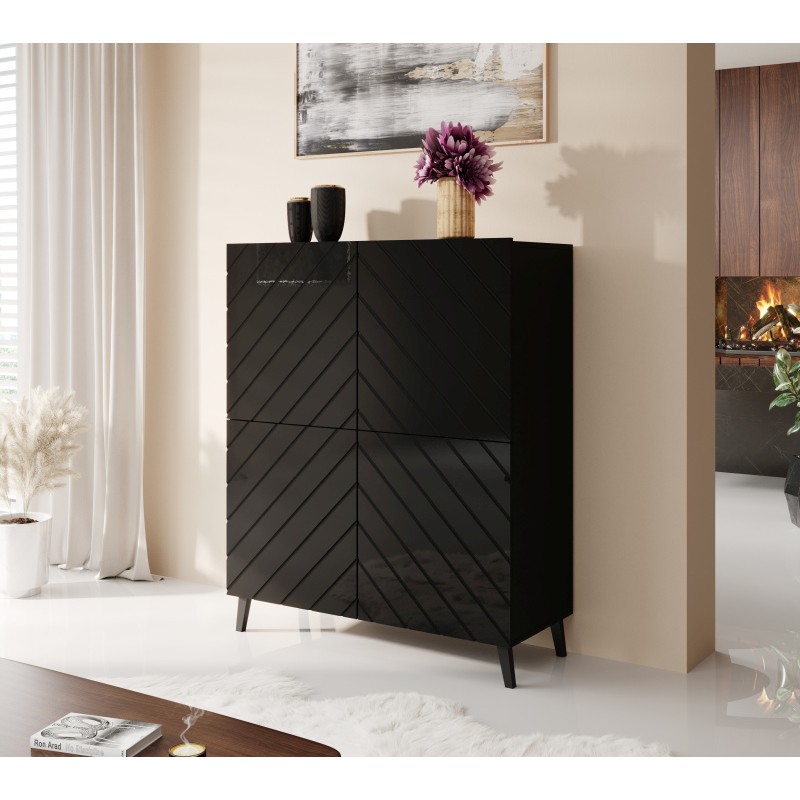 Kommode ABETO mat Sort/ højglans Sort