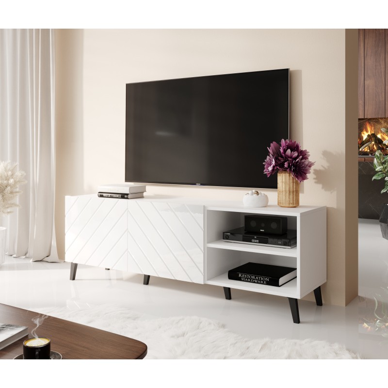 TV bord 150 ABETO mat Hvid/blank Hvid