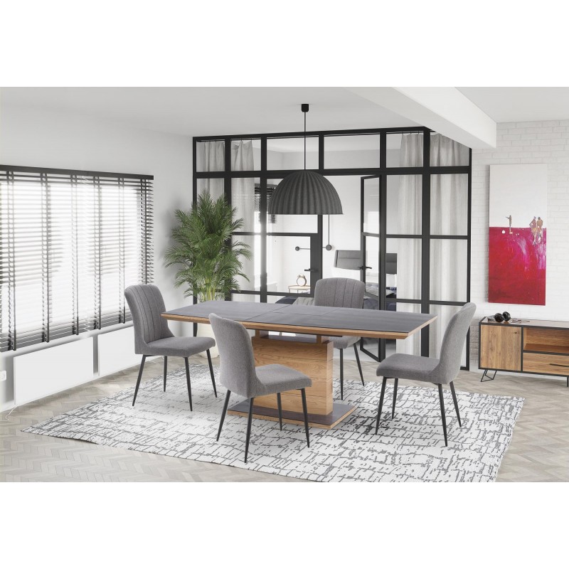 CONCORD Spisebord med udtræk, - top - MørkeGrå, ben - gylden eg